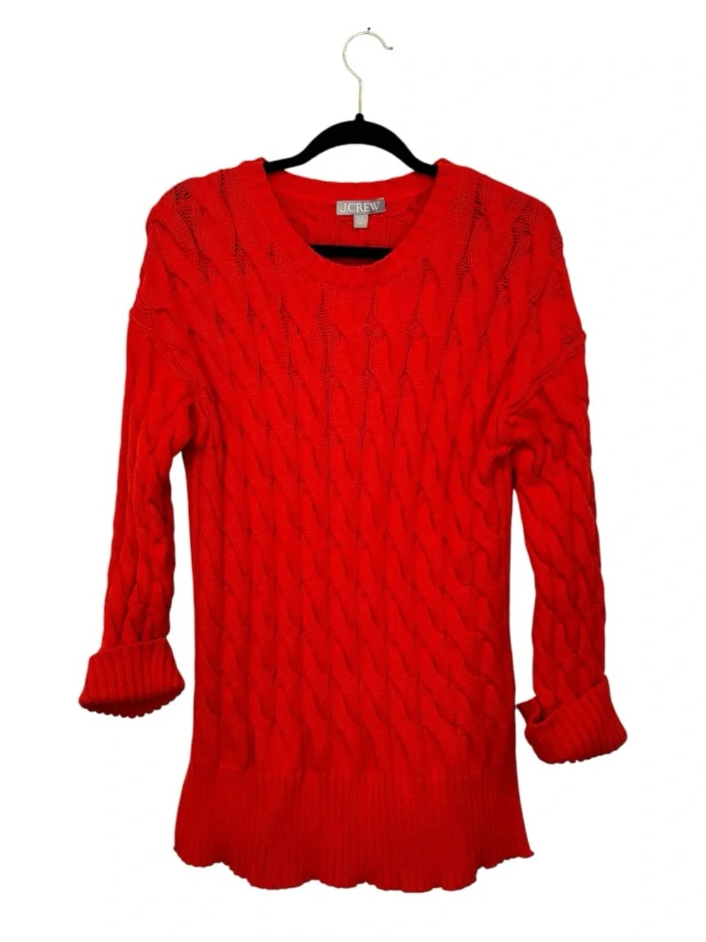 J. Crew Women's Cotton Blend Cable Knit‎ Side Slit Crewneck Sweater Size S/M Red